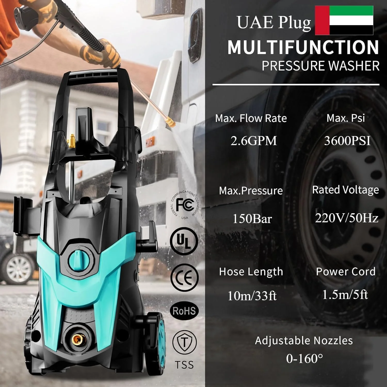 کارواش فشار قوی فوروبار، کارواش برقی قابل حمل با تفنگی اسپری/چرخ/مخزن فوم، دستگاه کارواش برقی برای حصارها/مسیرهای ورودی/پاسیوها/نظافت منزل