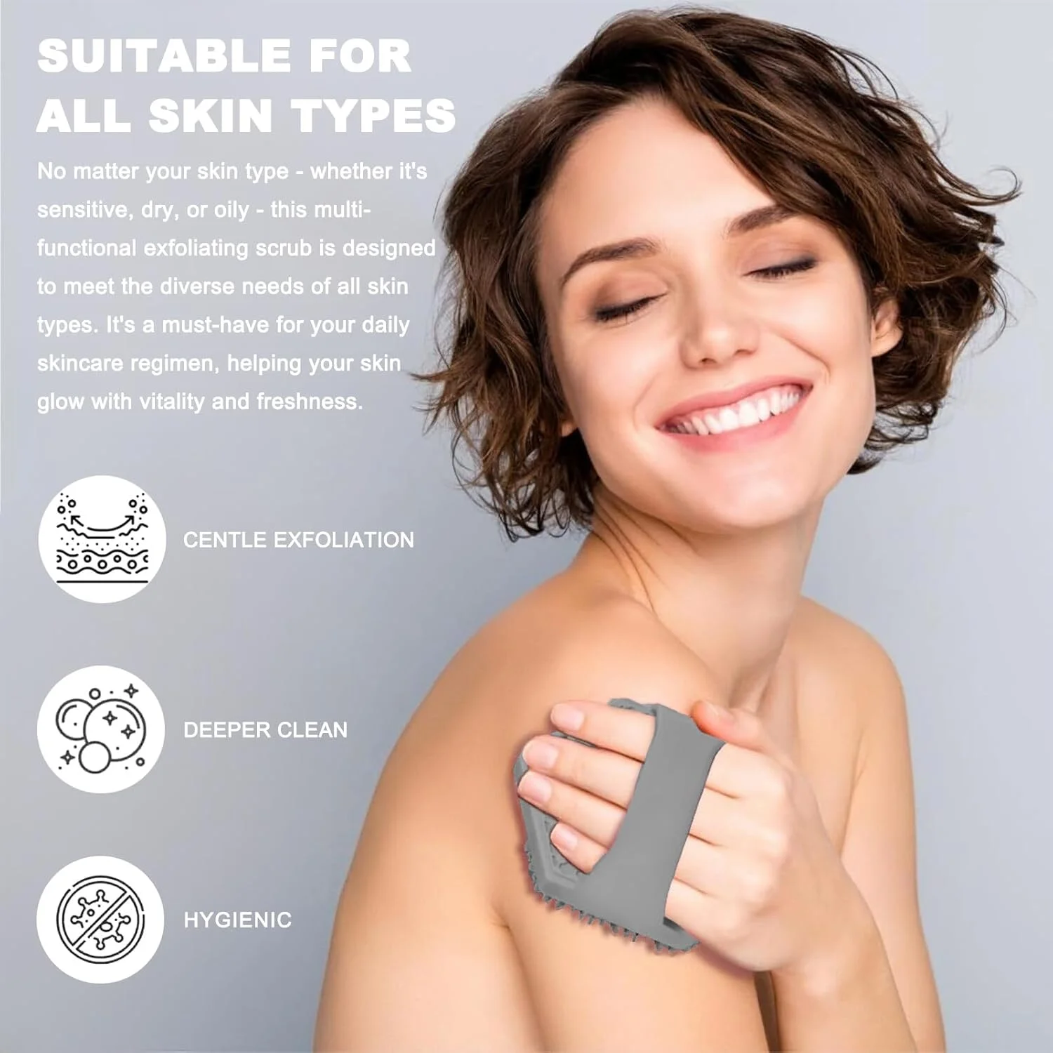 برس حمام سیلیکونی ضد باکتری جومفورمین، برس ماساژ دوش قابل حمل، برس حمام سیلیکونی سازگار با محیط زیست (خاکستری)