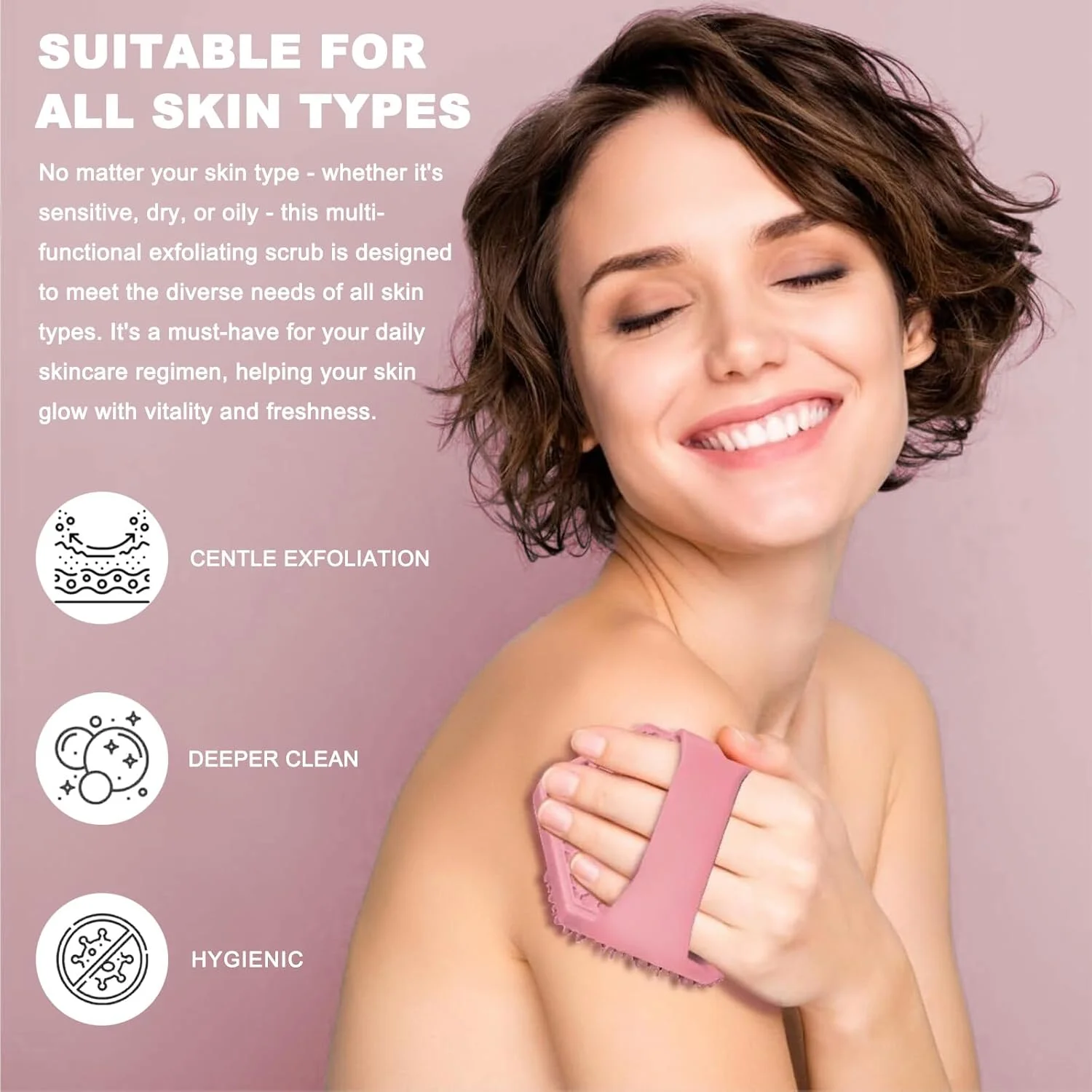 برس حمام سیلیکونی ضد باکتری جومفورمین، برس ماساژ دوش قابل حمل، برس حمام سیلیکونی سازگار با محیط زیست (صورتی)