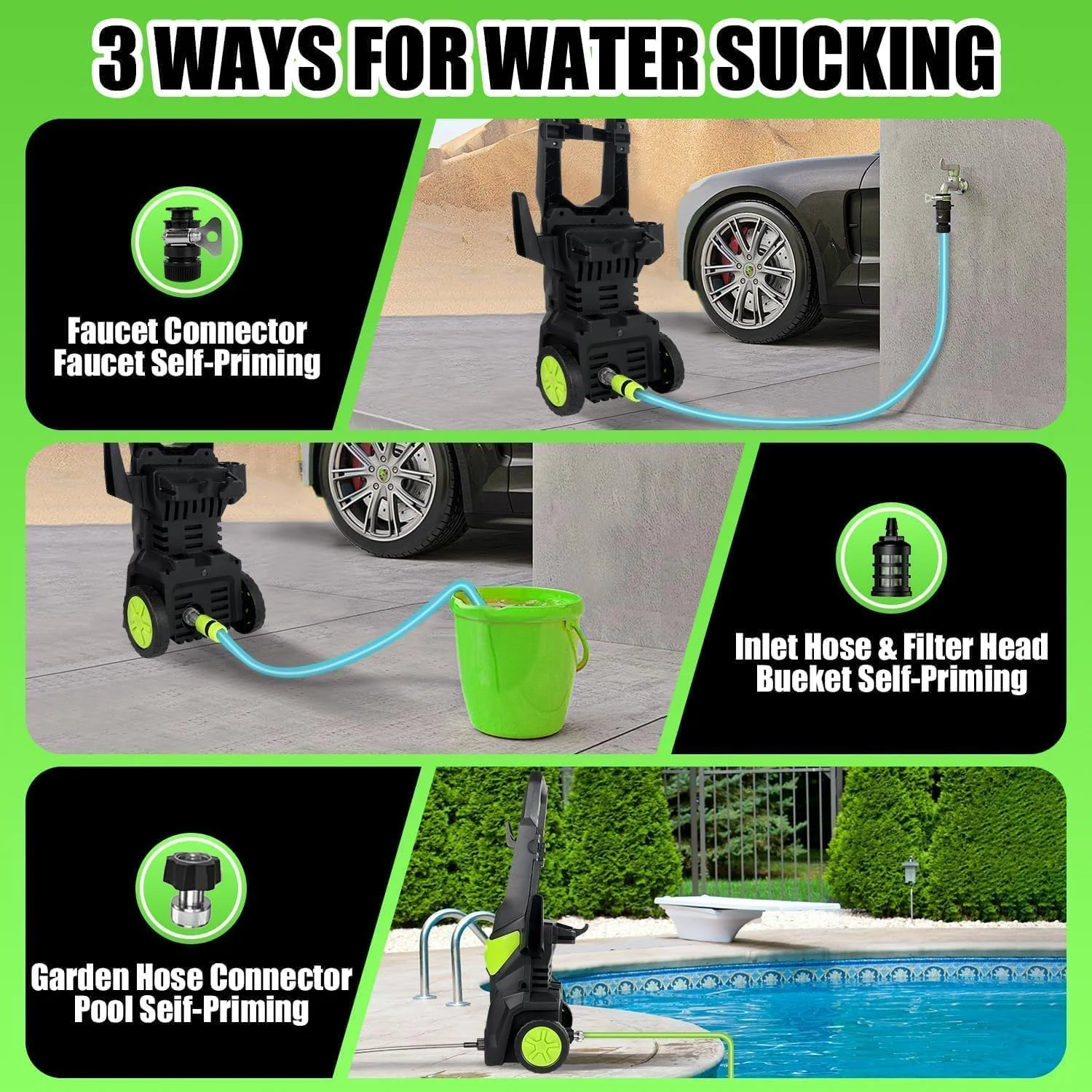 کارواش فشار قوی فوروبار، کارواش برقی قابل حمل با تفنگی اسپری/چرخ/مخزن فوم، دستگاه کارواش برقی برای حصارها/مسیرهای ورودی/پاسیوها/نظافت منزل