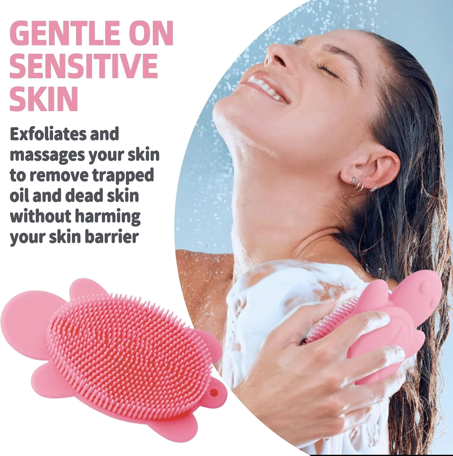 برس دوش بدن سیلیکونی نرم JSYUTYUZ، شوینده بدن برای زنان و مردان، برس لایه بردار سیلیکونی صورت و بدن با تمیز کردن آسان (صورتی)