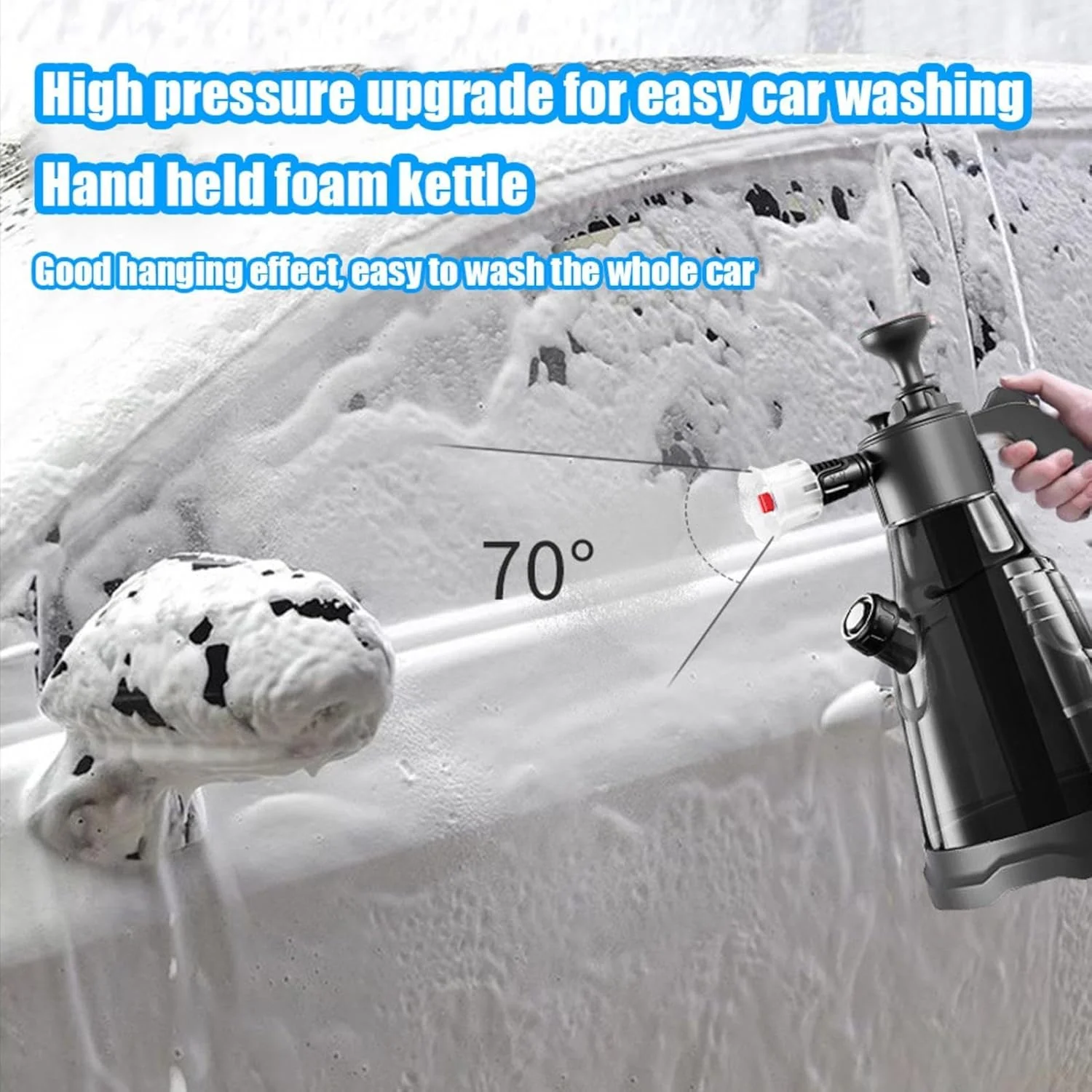 اسپری فوم دستی با فشار، اسپری پمپ کارواش 2 لیتری با عملکرد کامل با نازل فن و نازل آبیاری، اسپری فوم برفی قابل حمل برای تمیز کردن خودرو، آبیاری داخلی و خارجی، باغ خانگی، مشکی