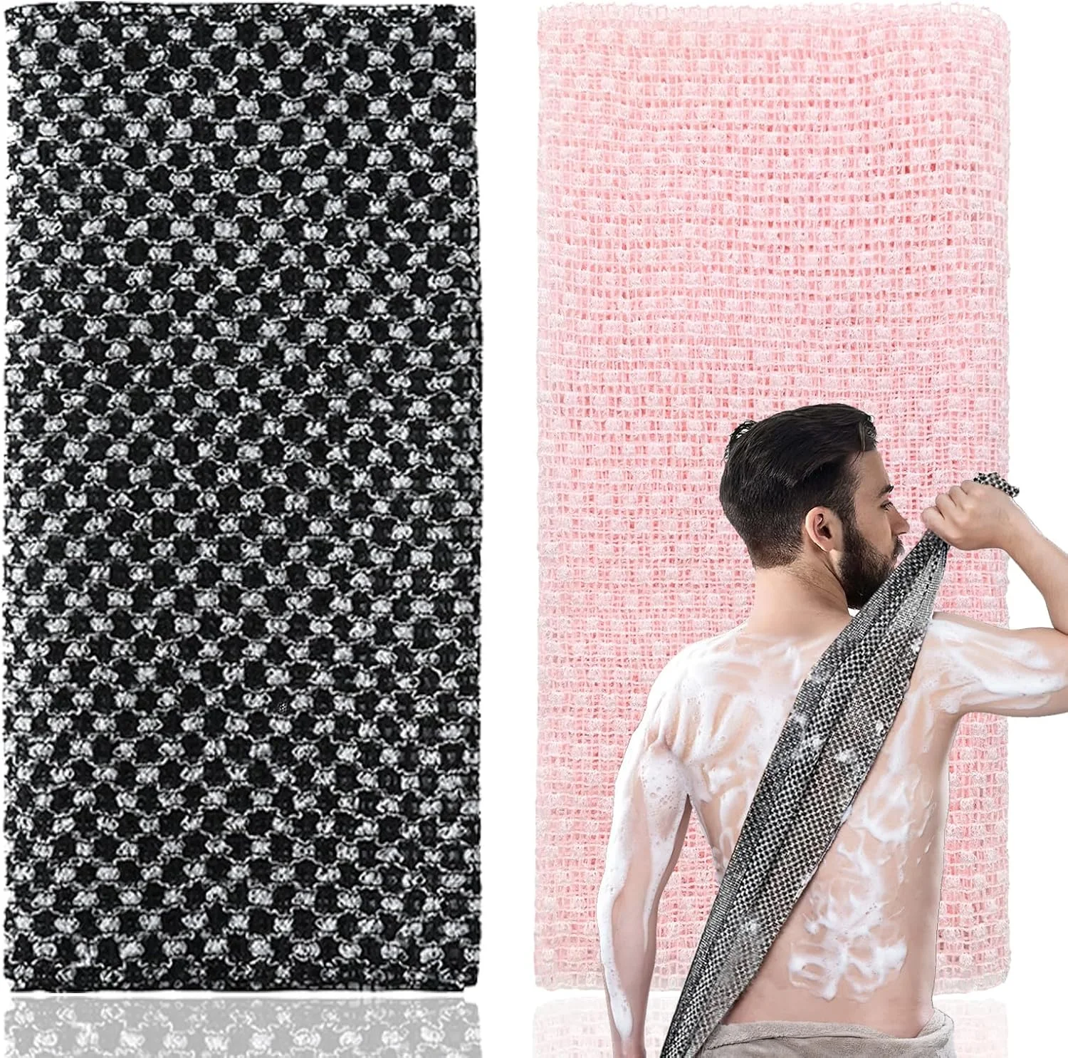 دو عدد حوله لایه بردار ژاپنی، حوله حمام لایه بردار، لیف لایه بردار فوق العاده بلند برای مردان و زنان، اسکرابر بدن لایه بردار برای تمیز کردن و اسپا