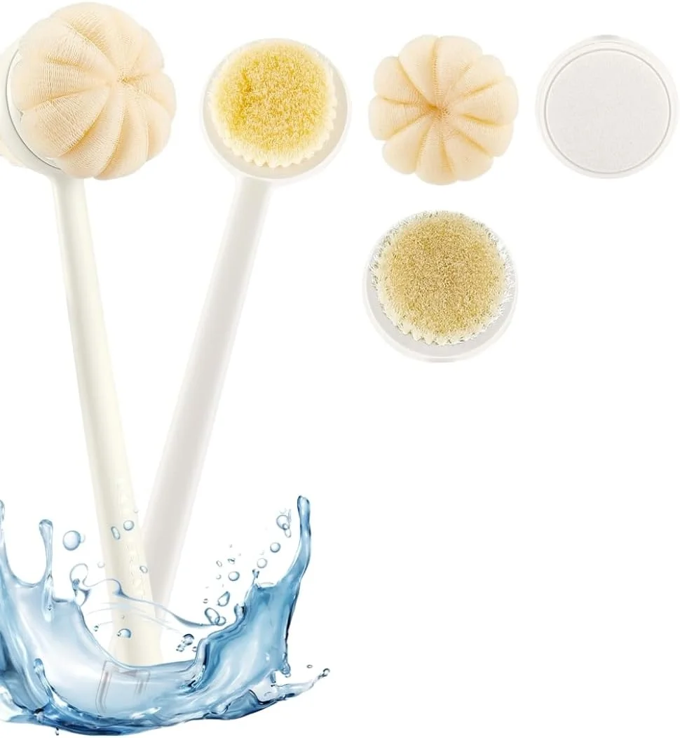 اسکرابر دوش دسته بلند 3 در 1 - برس بدن خشک و اسکرابر لایه بردار ماساژ برای پاکسازی عمیق و مراقبت از پوست - لوازم ضروری حمام و اسپا برای آقایان و بانوان