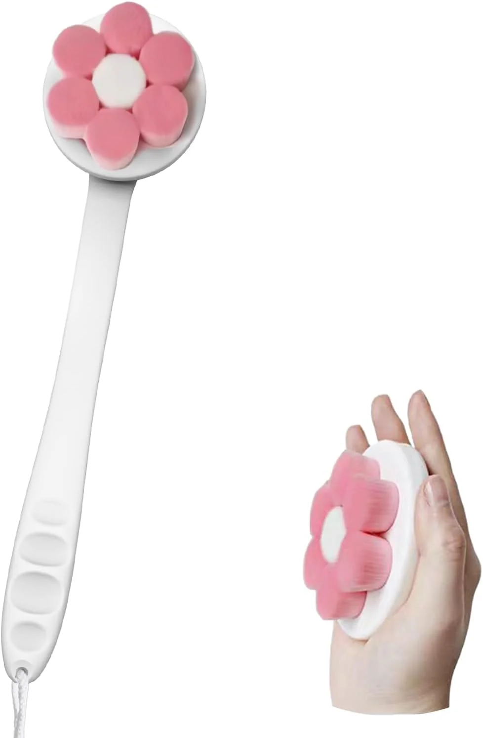 لیف بدن نرم Lequin 2025 با دسته بلند، لیف پشت برای حمام، لیف پشت برای خانم ها، برس حمام برای بدن، برس خشک برای صورت (صورتی)