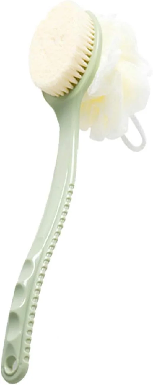 برس حمام دو طرفه Longkins با دسته بلند، برس حمام موی نرم، برس بدن، برس گِل، ابزار حمام، سبز