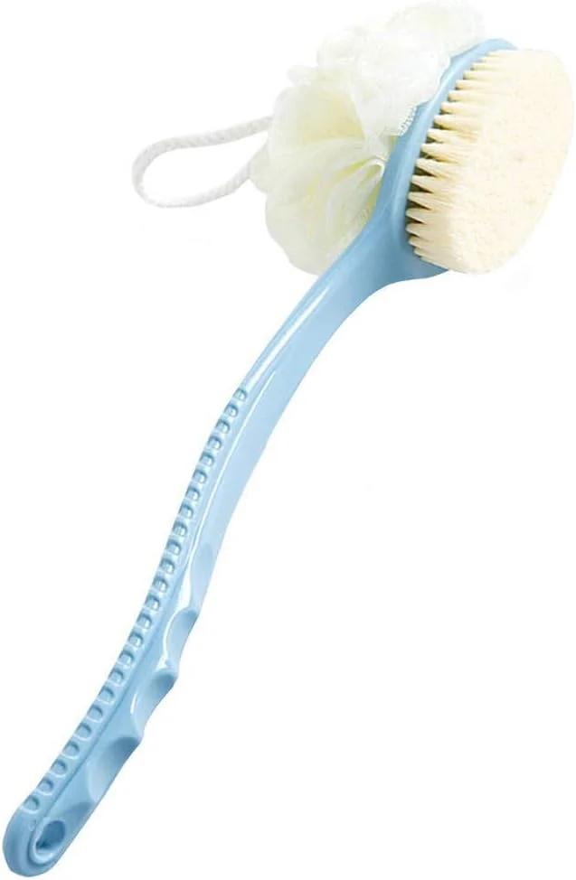 برس حمام دو طرفه لانگکینز دسته بلند موی نرم برس حمام بدن برس گِل برس ابزار دوش، آبی