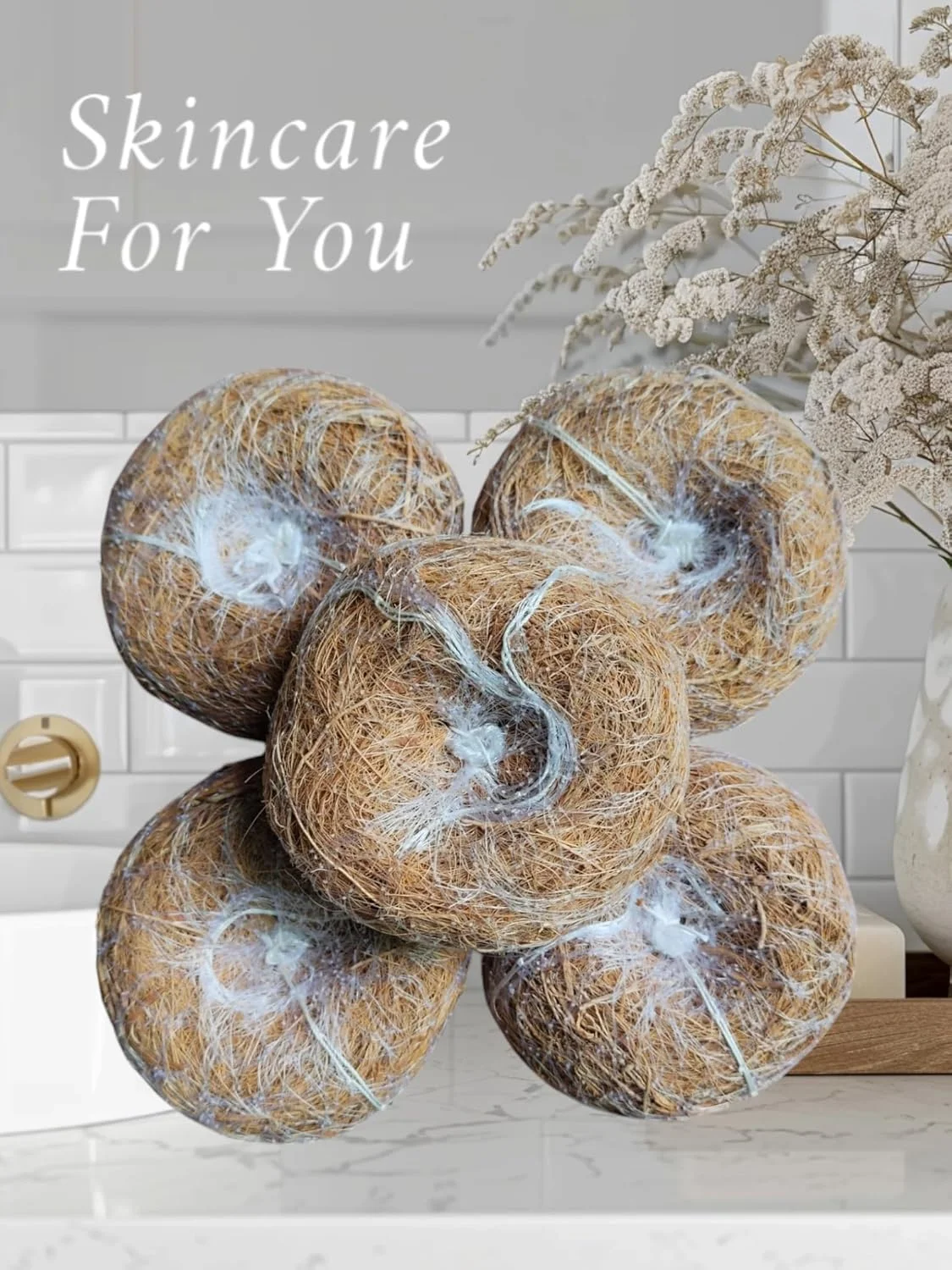 پدهای لوفا اسکراب وتیور LJL Traders، اسکرابرهای دست ساز آیورودا کرالا Ramacham، ریشه های خس، لوفای گرد ارگانیک لایه بردار پوست و برس های اسفنجی حمام، بسته 5 عددی