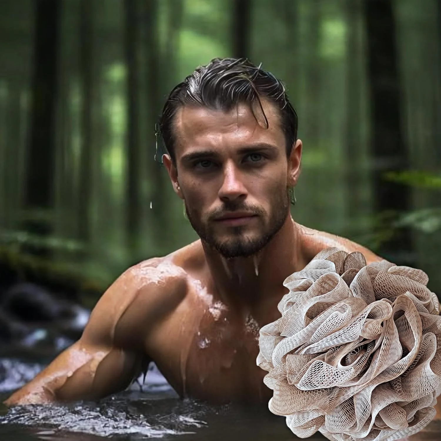 مجموعه اسفنج حمام لیف سایدل - بزرگ، 4 عدد اسکرابر حمام، پف مشبک نرم مشکی - اسکراب پاک کننده بدن برای مردان و زنان: ابزار لایه برداری تسکین دهنده پوست (قهوه ای روشن - 60 گرم)