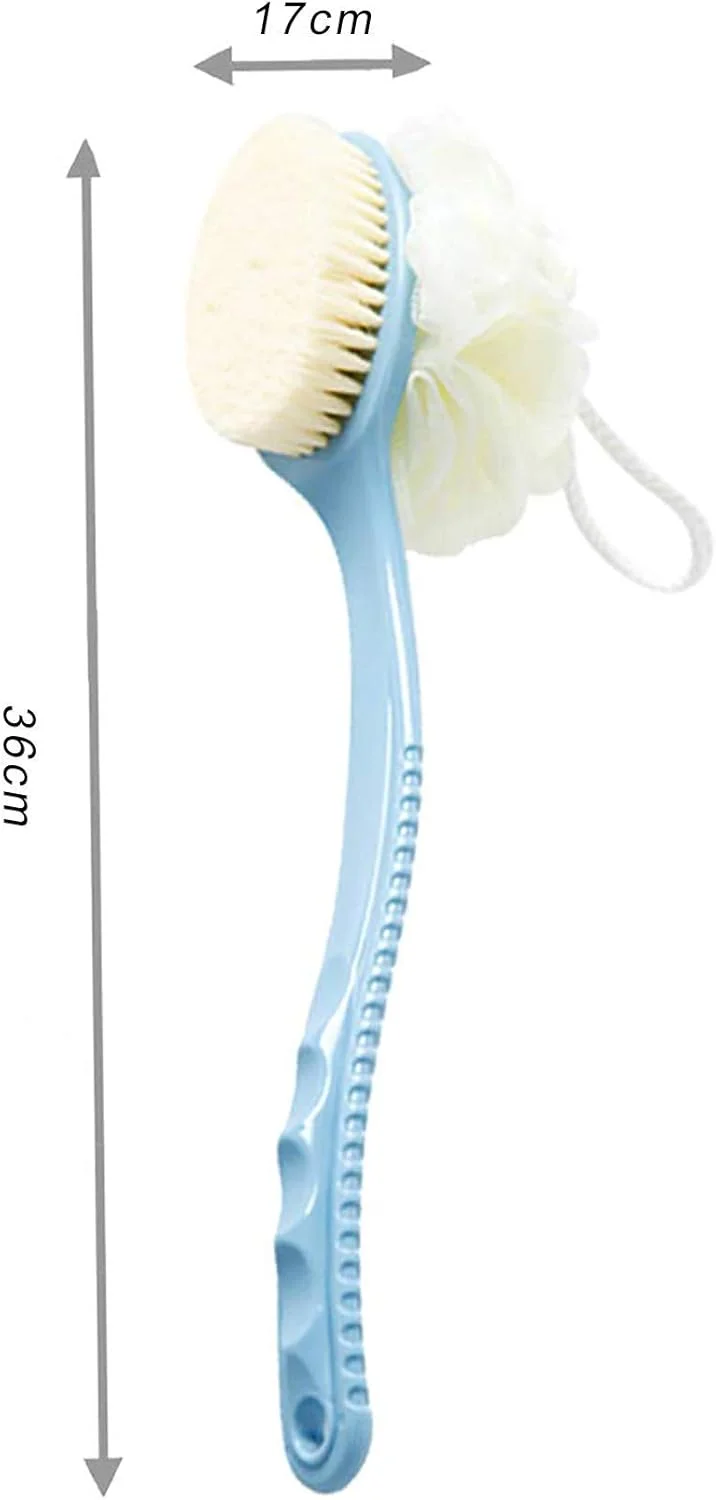 برس حمام دو طرفه لانگکینز دسته بلند موی نرم برس حمام بدن برس گِل برس ابزار دوش، آبی