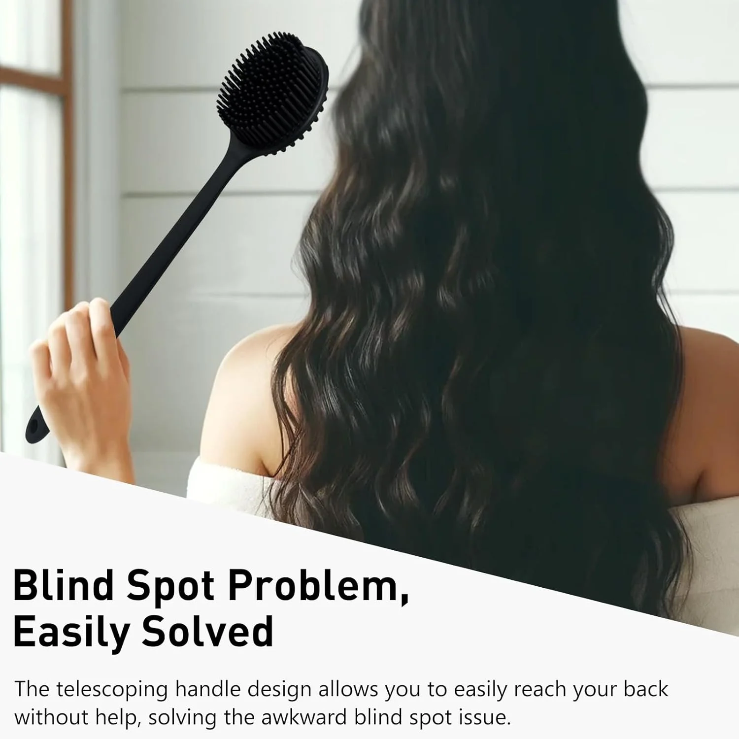 لیف سیلیکونی دسته بلند برای حمام - برس لایه بردار پشت با موهای نرم برای پاکسازی و ماساژ ملایم