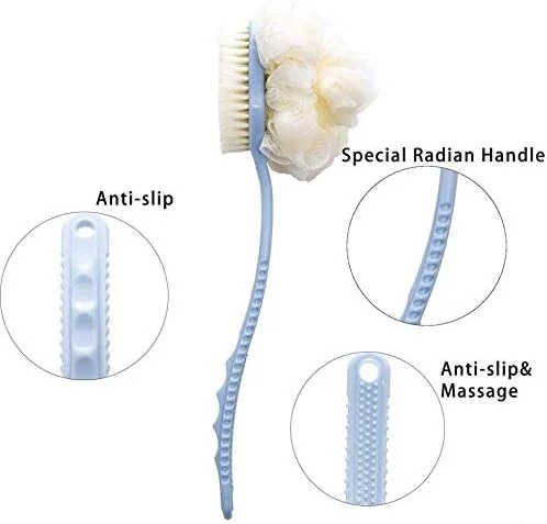 برس حمام دو طرفه لانگکینز دسته بلند موی نرم برس حمام بدن برس گِل برس ابزار دوش، آبی