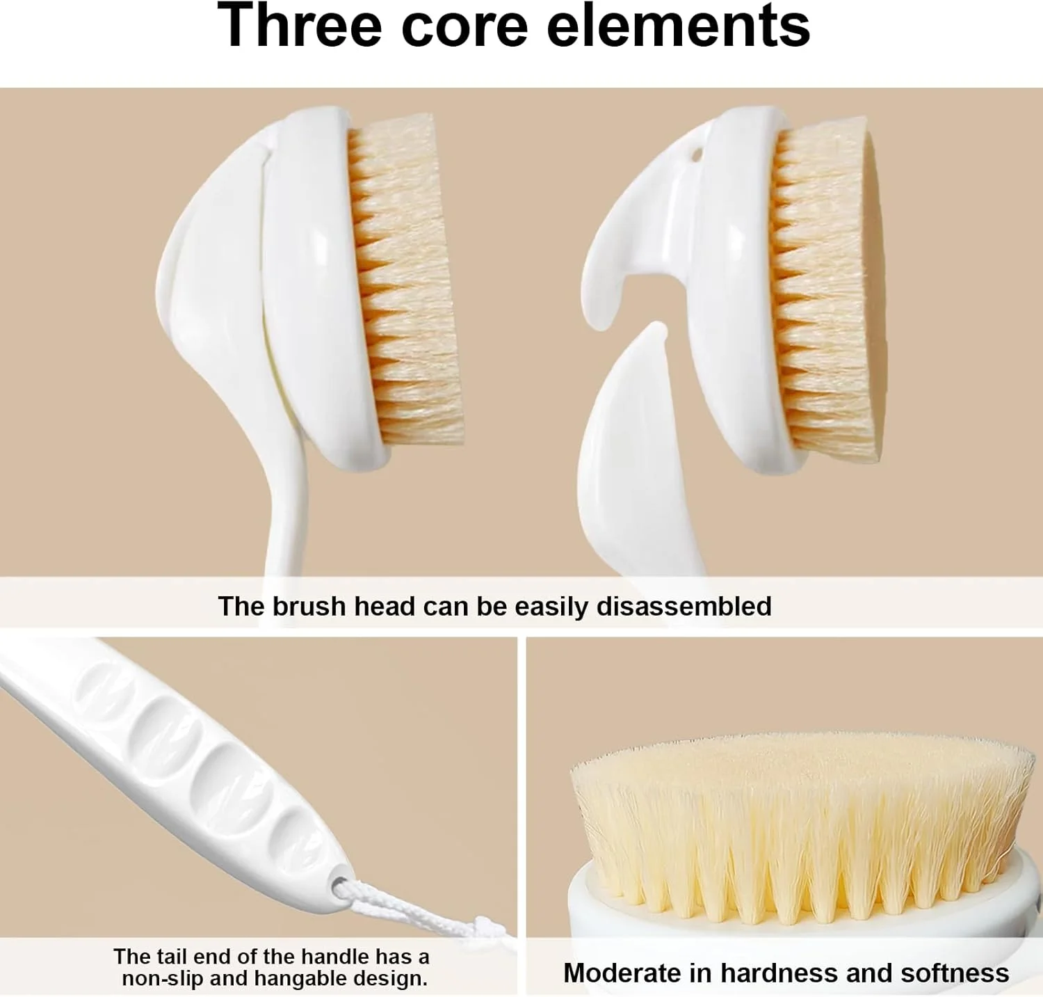 لیف پشت لِکوین با موهای زبر، برس حمام دسته بلند برای دوش، برس بدن برای برس زدن مرطوب یا خشک، لیف بدن