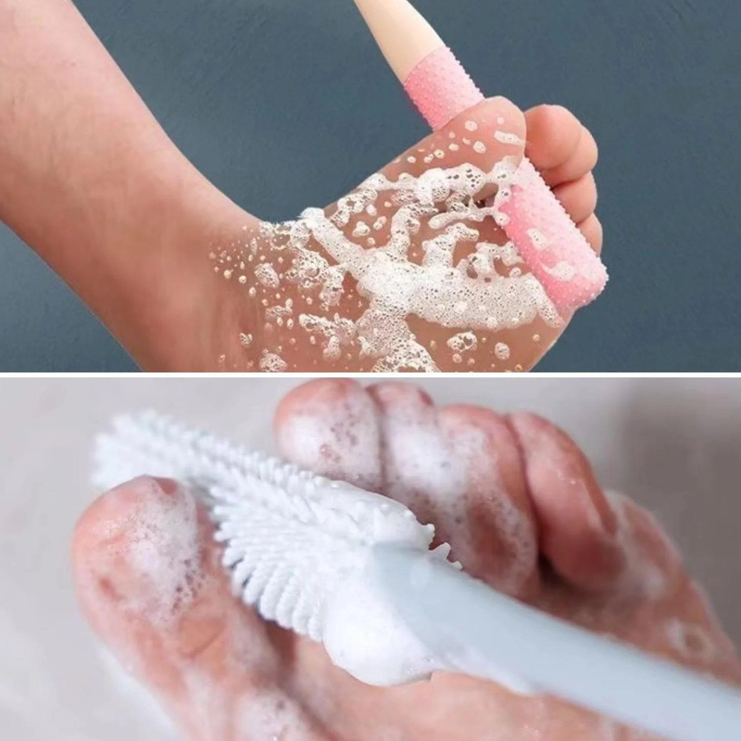 میاجا برس تمیز کننده انگشت پا 2 عددی با دسته بلند، برس شستشوی پا مناسب برای مردان و زنان مسن (صورتی)