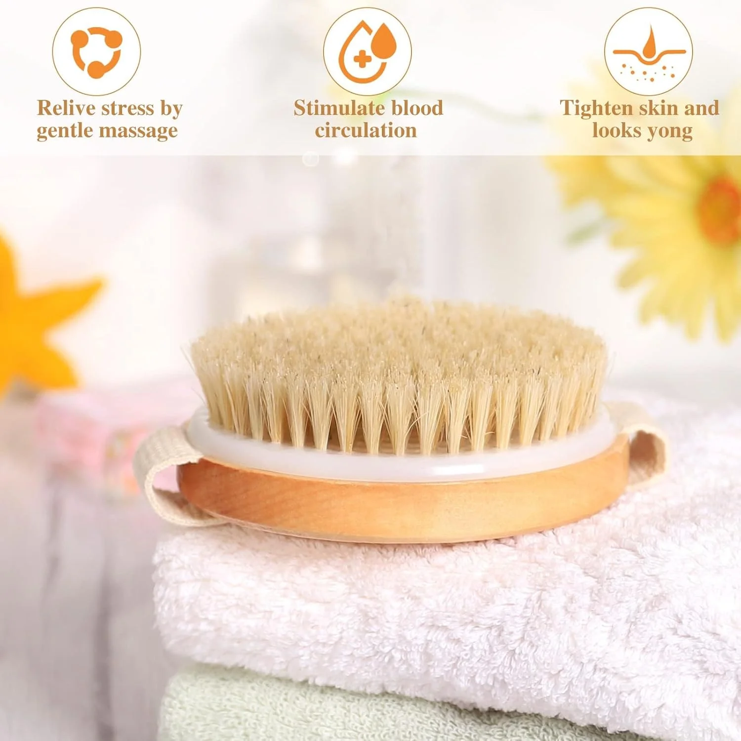 برس بدن خشک بامبو MOMENT، برس دوش برای برس زدن مرطوب و خشک، برس خشک برای سلولیت و لنفاوی، اسکرابر بدن با موهای نرم و زبر، مناسب برای انواع پوست