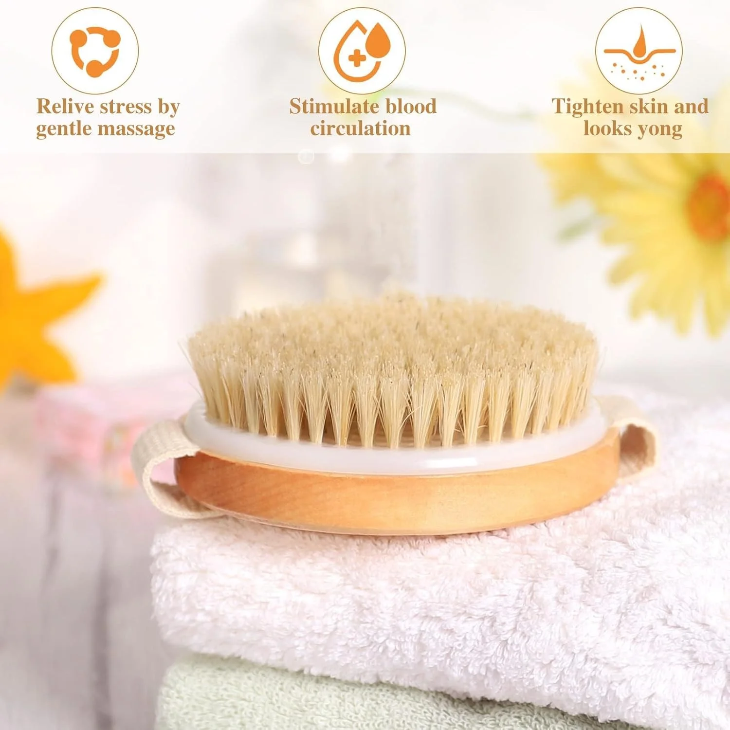 برس بدن خشک بامبو MOMENT، برس دوش برای برس زدن مرطوب و خشک، برس خشک برای سلولیت و لنفاوی، اسکرابر بدن با موهای نرم و زبر، مناسب برای انواع پوست