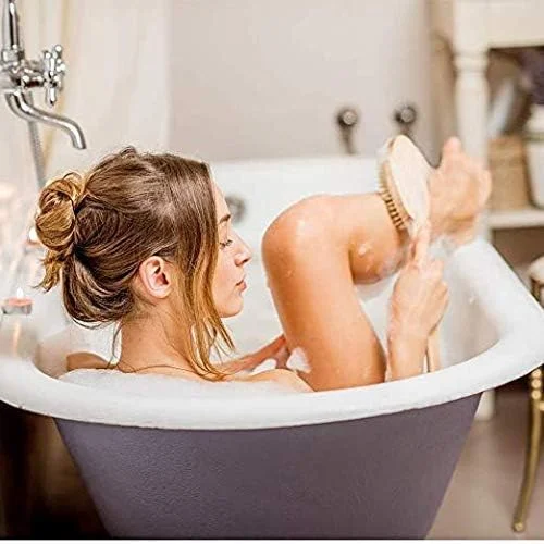 برس بدن حمام با دسته بلند، برس حمام تمیز کننده پشت، برس دوش موی طبیعی، بهبود گردش خون، لایه برداری، سلامت پوست - اسکرابر پشت مرطوب یا خشک