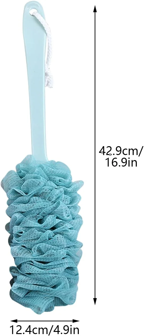 لیف حمام دسته بلند Nwvuop، برس اسفنجی برای شستشوی پشت در حمام، برس پشت شوی 43 سانتی متری (آبی)