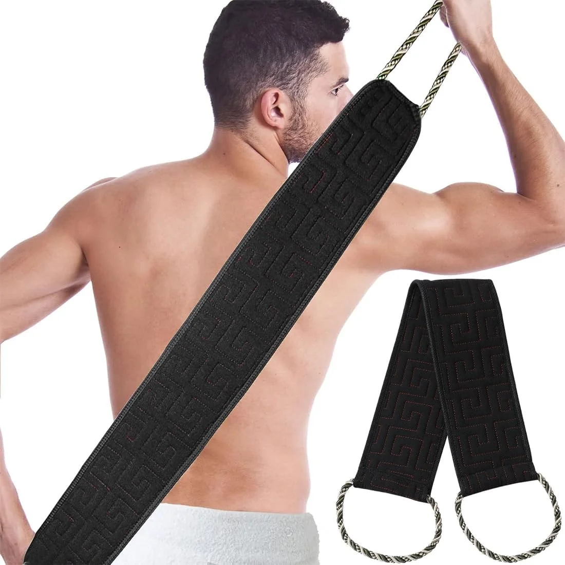 لیف پشت، برس پشت برای حمام، لیف لایه بردار پشت برای حمام، لیف پشت برای حمام با دسته، اسکراب بدن، وسیله شستشوی پشت برای از بین بردن پوست مرده (مشکی)