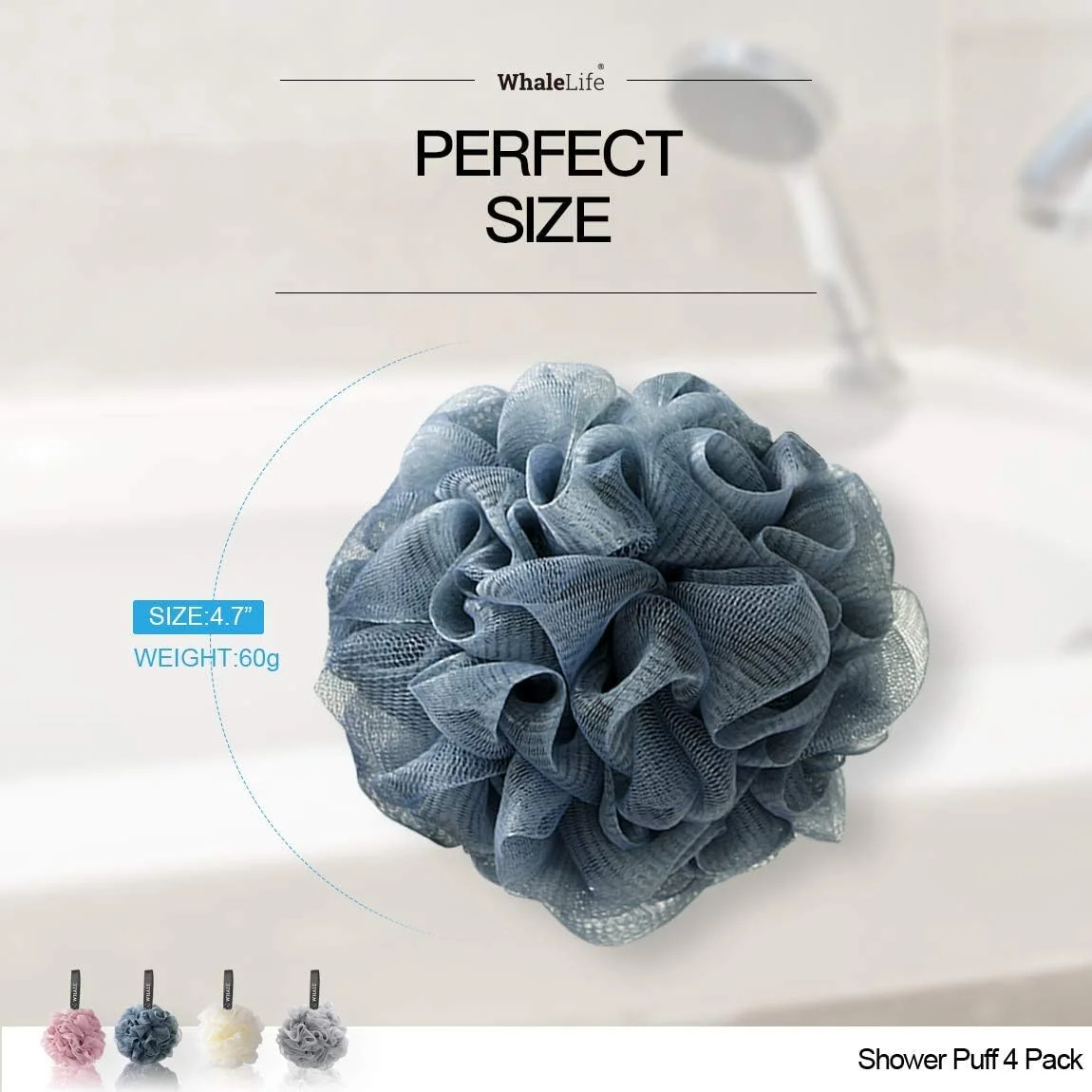 Shower Loofah Bath Sponge Mesh Pouf Scrubber Ball Body Washer, Body Scrubber, Big Full Lather Cleanse, Exfoliate with Beauty Bathing Accessories by WhaleLife(Starry Sky 4Pack 60g/Pcs)