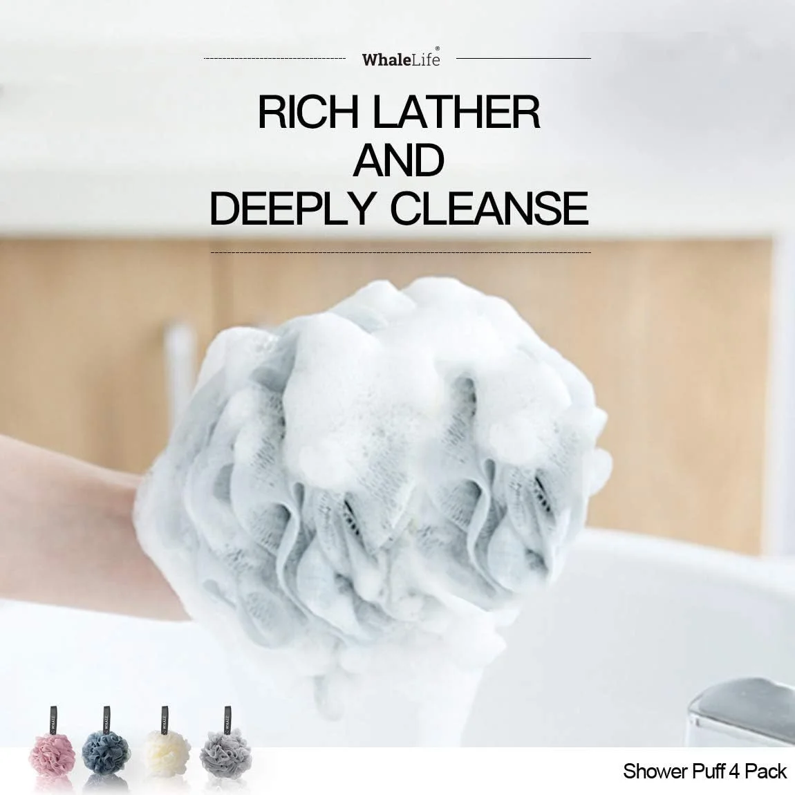 Shower Loofah Bath Sponge Mesh Pouf Scrubber Ball Body Washer, Body Scrubber, Big Full Lather Cleanse, Exfoliate with Beauty Bathing Accessories by WhaleLife(Starry Sky 4Pack 60g/Pcs)