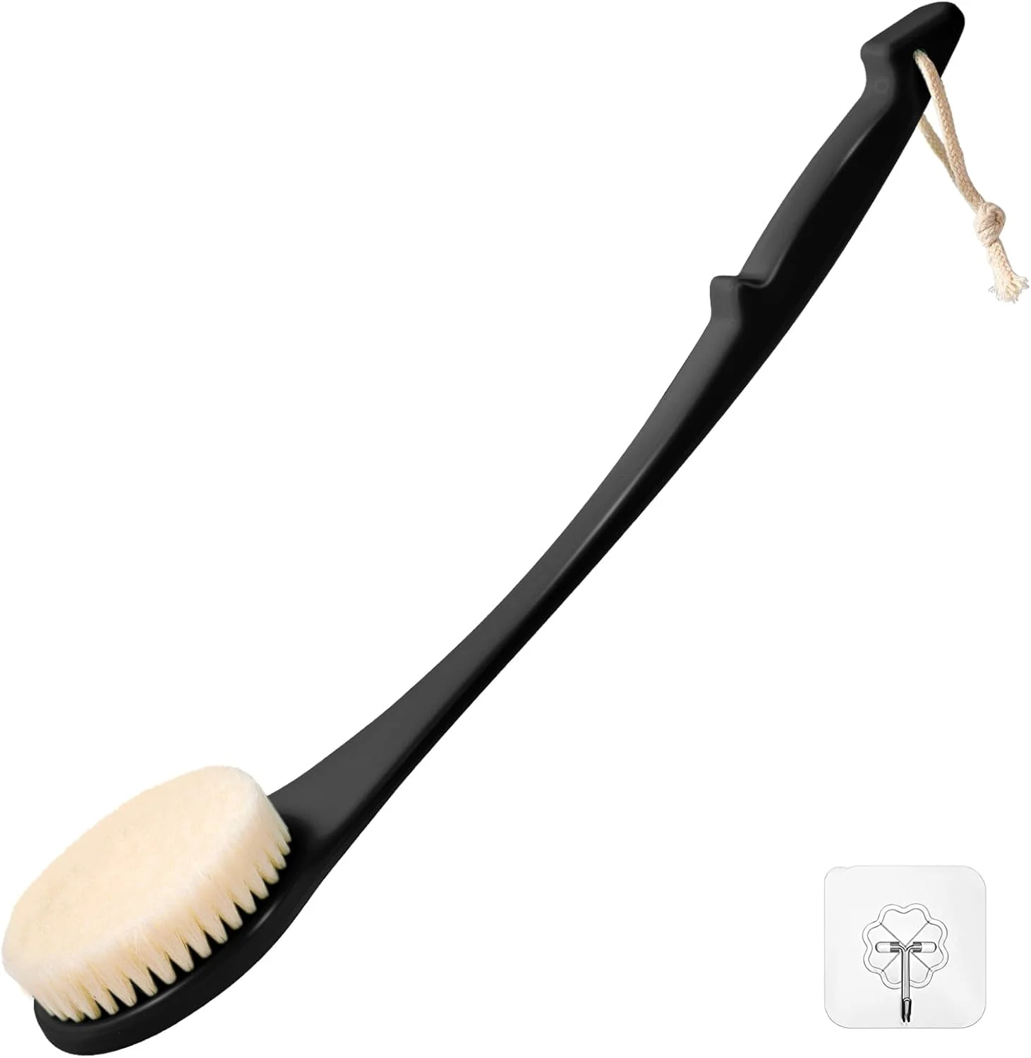 برس پشت شوی برای حمام، برس حمام 17 اینچی برای آقایان و بانوان، برس لایه بردار بدن با دسته بلند، زبری متوسط مو برای برس زدن خشک یا مرطوب (مشکی)