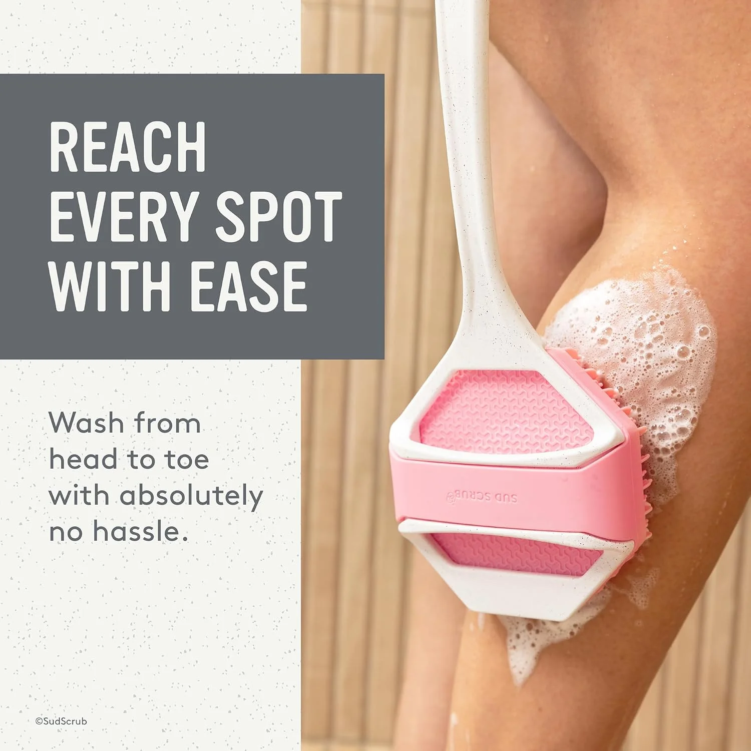 دسته افزایش طول سود اسکراب، اتصال برس پشت برای اسکرابر سیلیکونی بدن، اسکرابر دوش برای بدن، برس اسکراب دسته بلند برای دوش، برس پشت برای دوش (سفید خالدار)