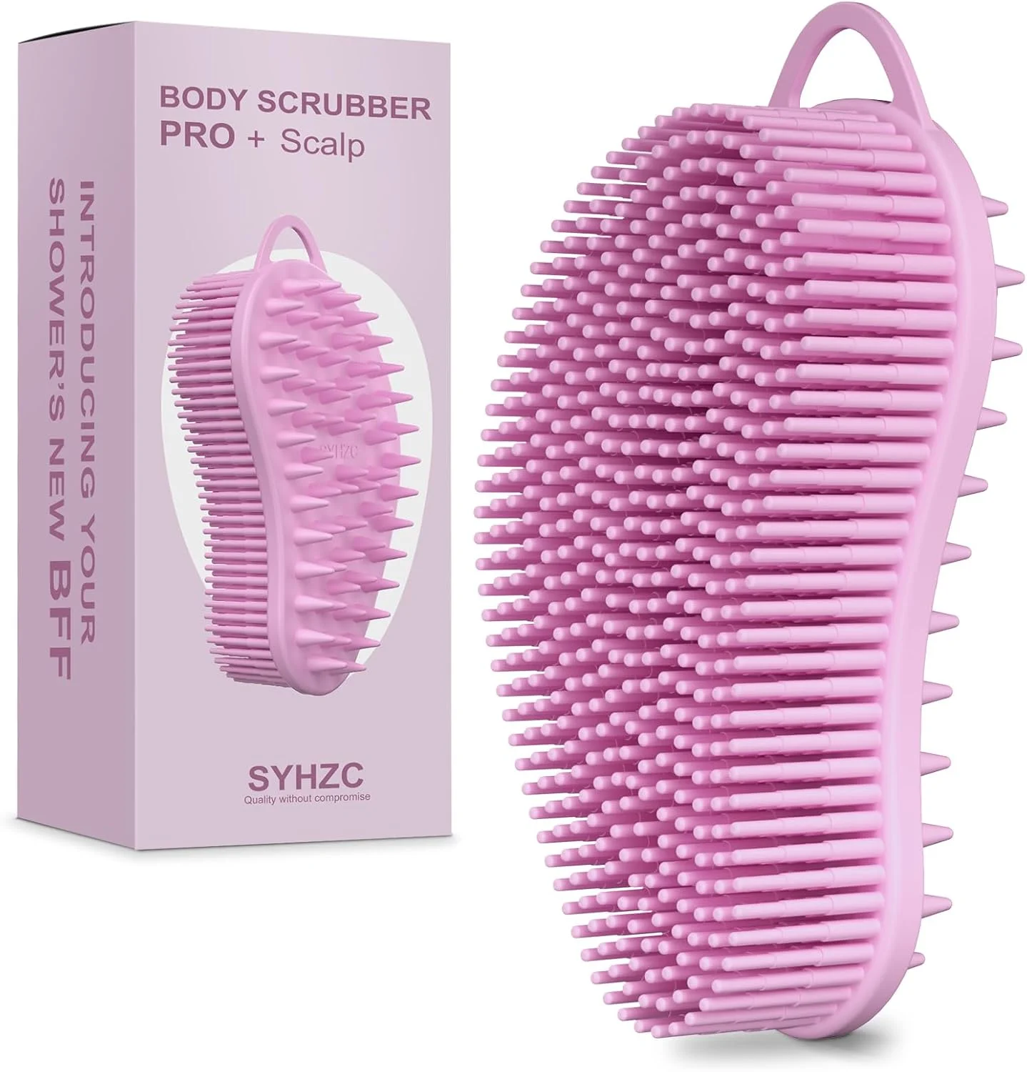 سای اچ زد سی برس اسکراب سیلیکونی بدن پرو 2 در 1، لیف حمام سیلیکونی و ماساژور پوست سر (صورتی)