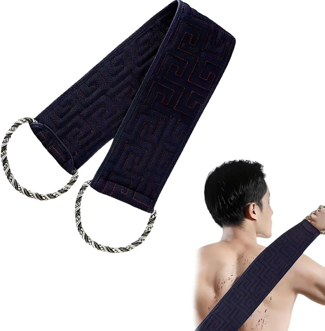 لیف پشت شوی XUKZIMA برای حمام، 97 سانتی متر، دارای دستگیره، لیف شستشوی بدن، ابزار لایه بردار حمام برای استفاده در حمام، پشت شوی دو طرفه برای تمیز کردن عمیق بدن برای آقایان و بانوان