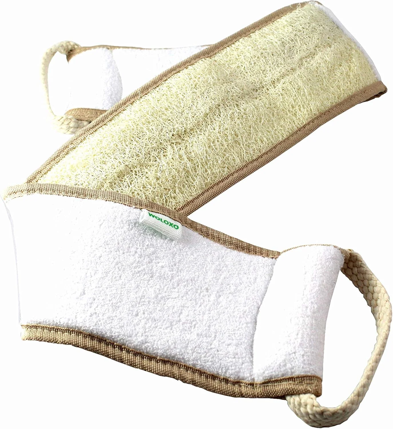 WOLOXO® Loofah Sponge Back Brush Body Brush Bath Brush Back Strap Scrubber for Back with 100% Loofah Fibre Natural Massage Brush Cellulite Exfoliating Body