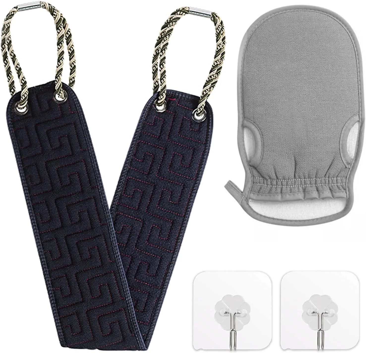 مجموعه اسکرابر پشت و دستکش حمام لایه بردار ZUYIST، شامل برس پشت با دسته به همراه دستکش لایه بردار و قلاب های خود چسب، ابزار لایه بردار دو طرفه بدن برای حمام آقایان و بانوان