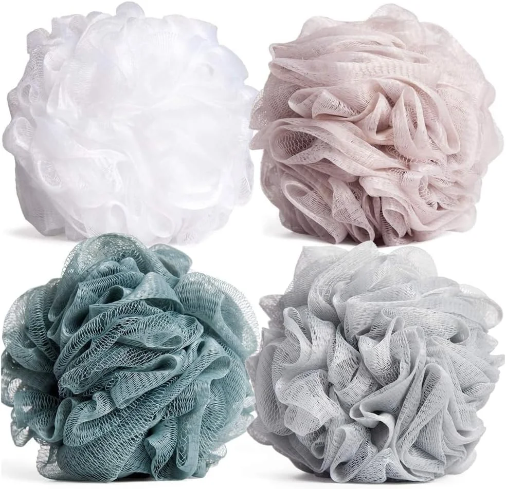 لیف حمام زوو لوفا (بسته 4 عددی) – پاف های نرم و بادوام برای لایه برداری عمیق – اسکرابر بدن مناسب برای همه، سازگار با محیط زیست و ایمن برای پوست، رنگ های متنوع