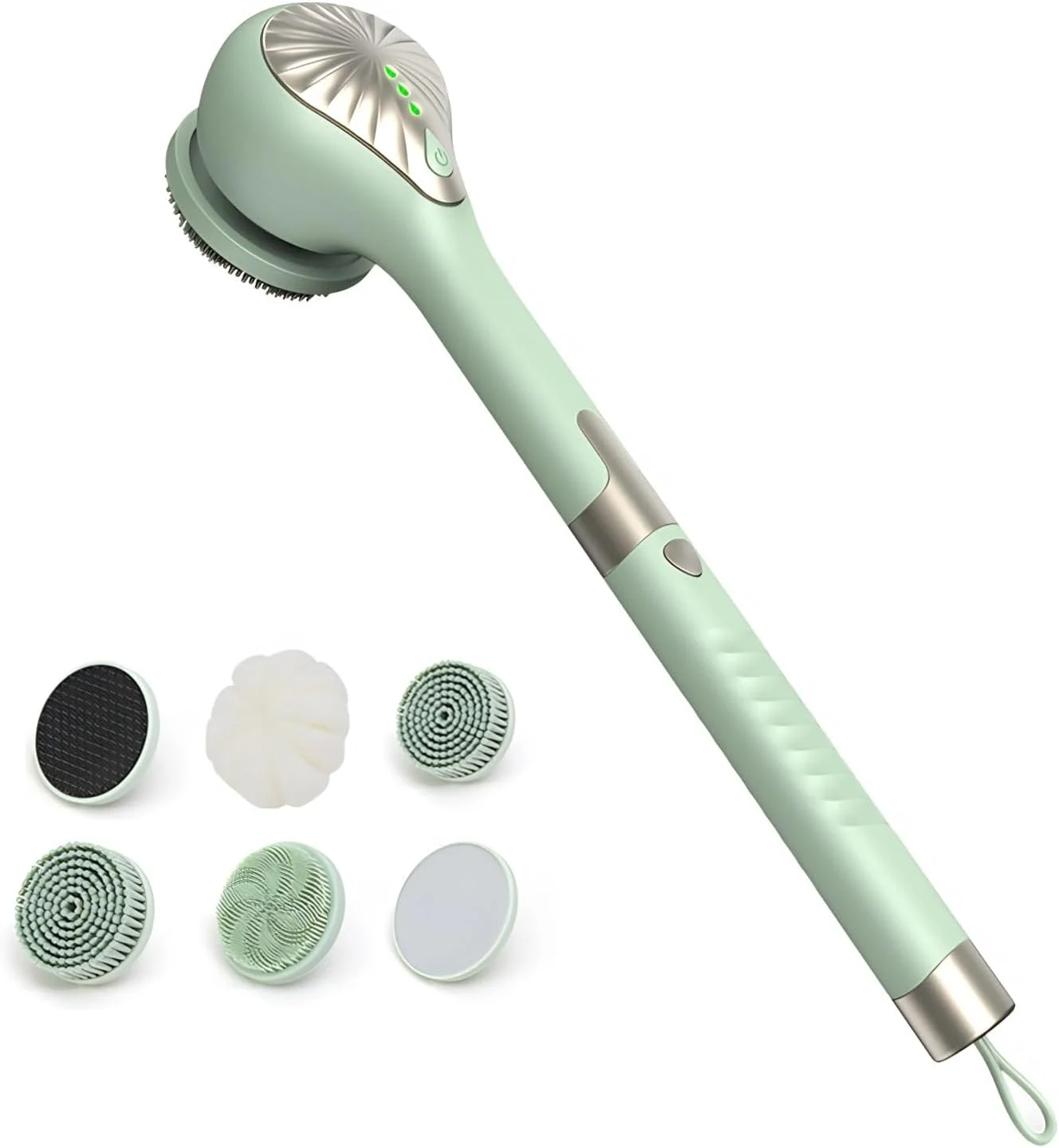 برس برقی بدن Yoidesu، برس شستشوی پشت ضد آب IPX6 با دسته بلند، 6 سری و 3 سرعت قابل تنظیم، برس چرخشی برقی شارژی برای تمیز کردن، ماساژ و لایه برداری