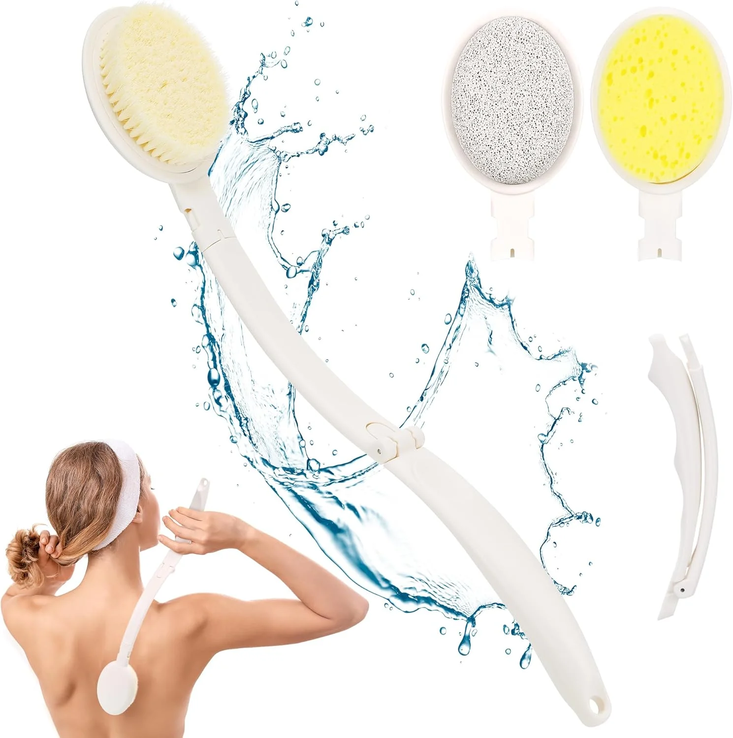 برس پشت شوی ییموموی، برس پشتی دسته بلند 48 سانتی‌متری برای دوش، اپلیکاتور لوسیون بدن برای پشت، برس بدن خشک لوازم جانبی حمام اپلیکاتور کرم پشت با اسفنج دسته بلند