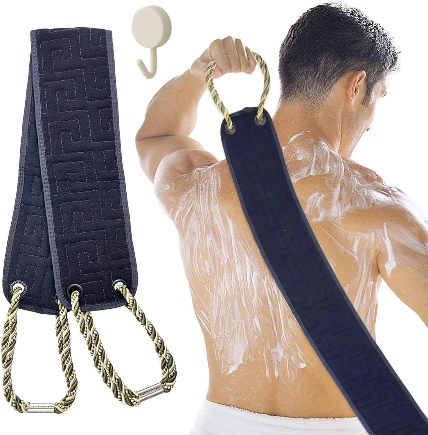 لیف پشت شوی یپرم Amzboen، 98 سانتی‌متری به همراه دسته، ابزار لایه‌برداری بدن مناسب استفاده در حمام، لیف دو طرفه برای تمیز کردن عمیق بدن