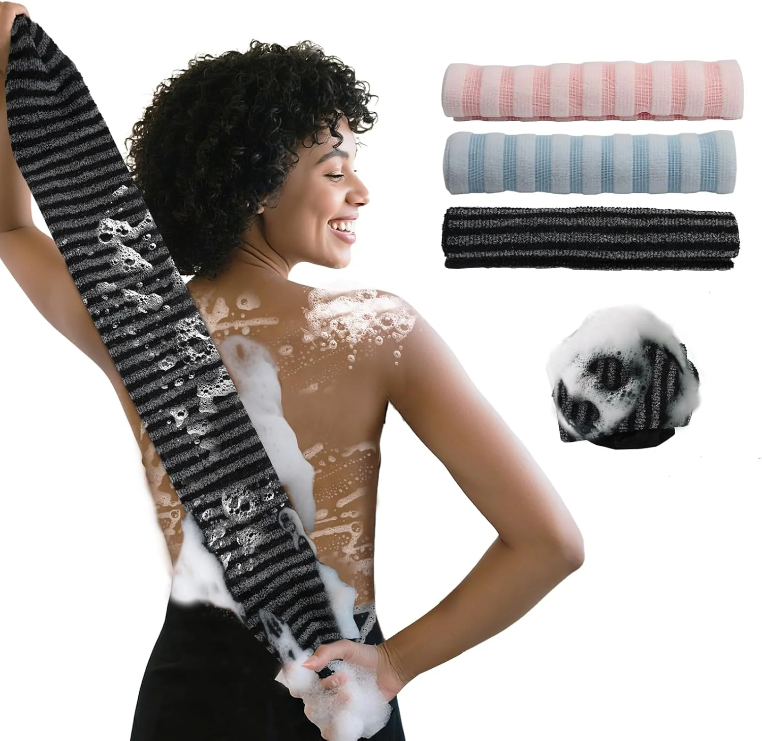 ست 3 عددی حوله حمام لایه بردار VOSSOT، اسفنج توری آفریقایی، اسفنج توری آفریقایی بلند لایه بردار پشت، لیف نایلونی، حوله حمام، اسفنج بلند اسکراب بدن برای استفاده روزانه