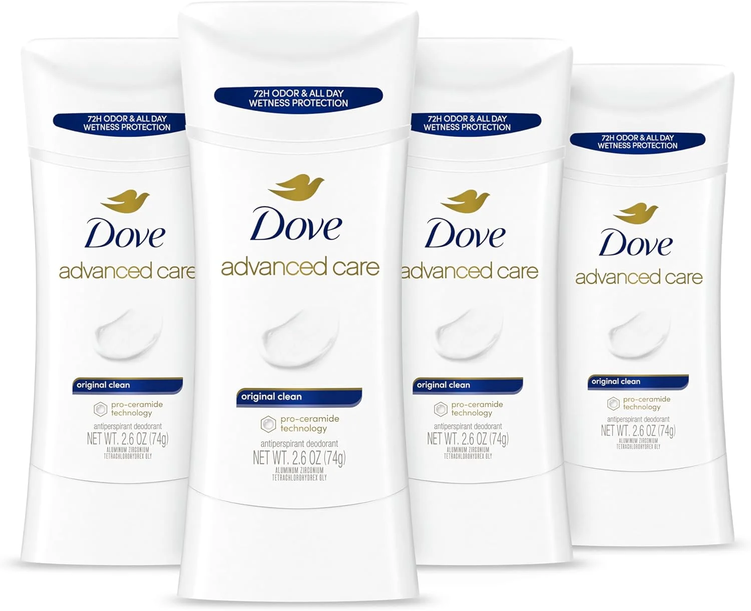 استیک ضد تعریق و دئودورانت داو Advanced Care مدل Original Clean بسته 4 عددی، برای کمک به ترمیم سد پوستی پس از اصلاح با افزایش سطح سرامید در پوست شما، 74 گرم