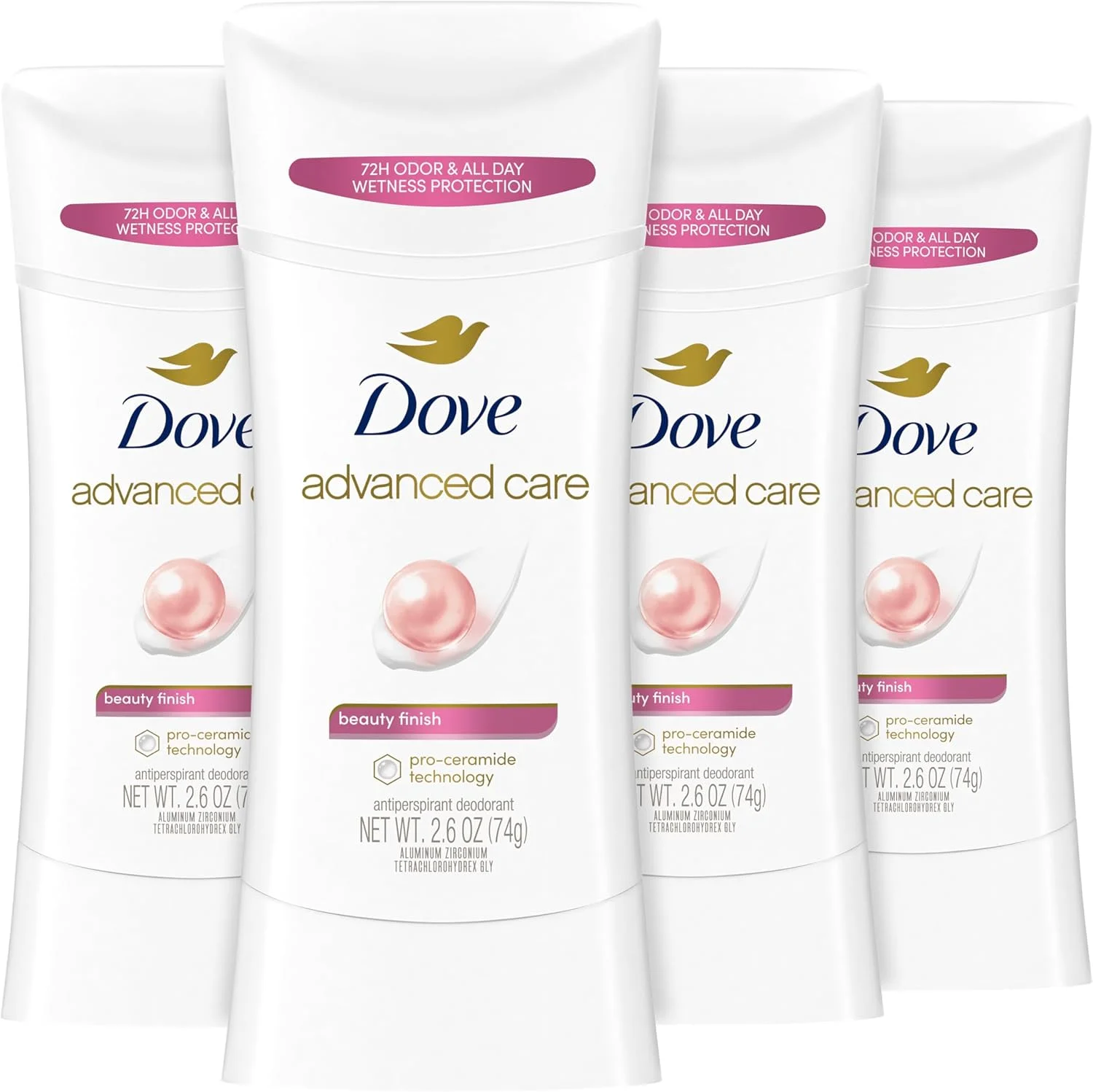 استیک ضد تعریق و خوشبو کننده داو Advanced Care Beauty Finish برای بانوان، محافظت 48 ساعته و زیر بغل های نرم و راحت، 74 گرم (بسته 4 عددی)