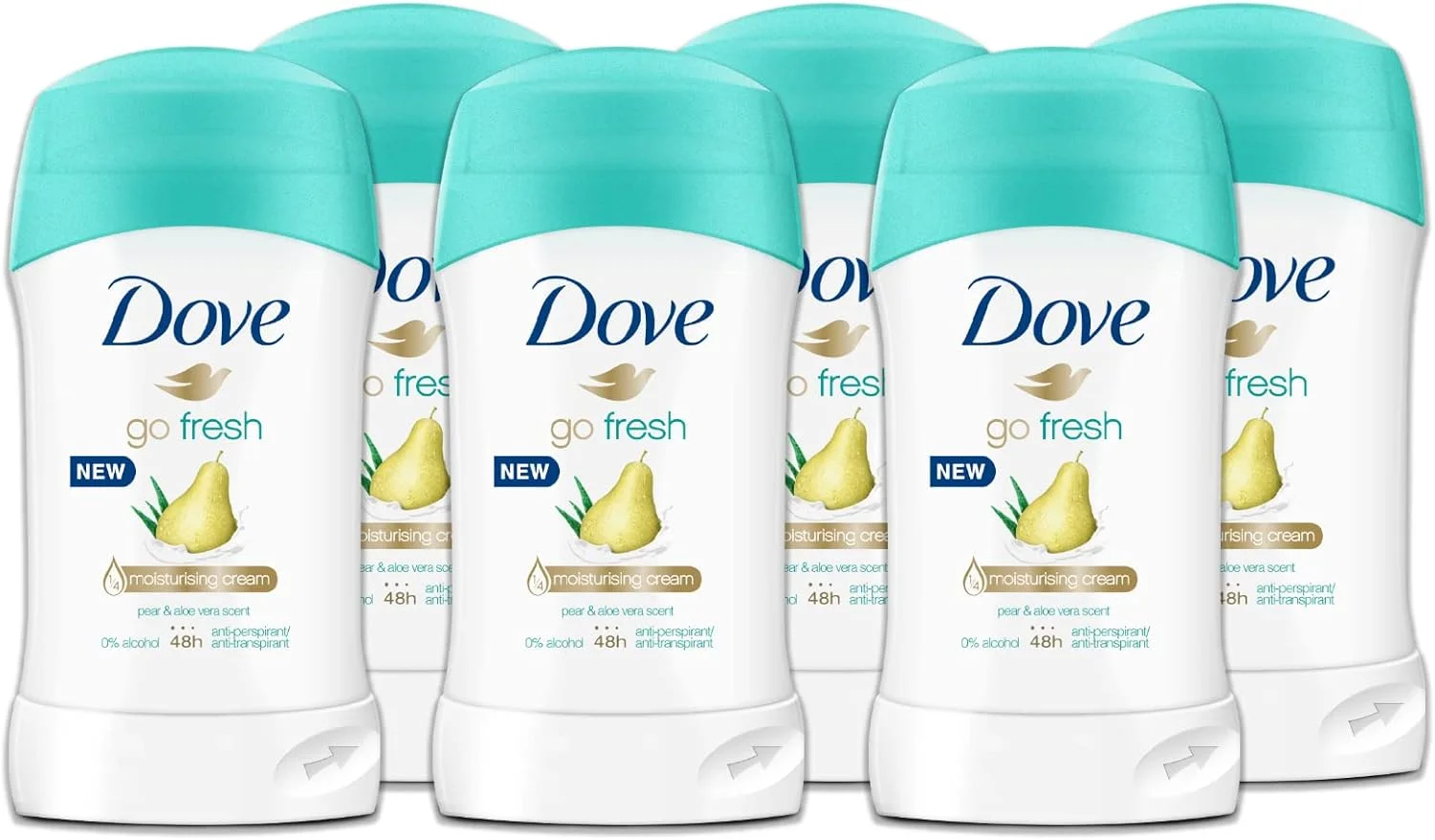 استیک ضد تعریق زنانه و مردانه Dove مدل Go Fresh با رایحه گلابی و آلوئه ورا، حاوی 1/4 کرم مرطوب کننده، محافظت تا 48 ساعت، حاوی روغن مغذی، 6 عدد 40 میلی لیتری