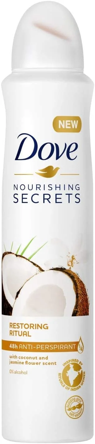 اسپری ضد تعریق زنانه داو مدل Nourishing Secrets با رایحه نارگیل و گل یاس، 250 میلی لیتر