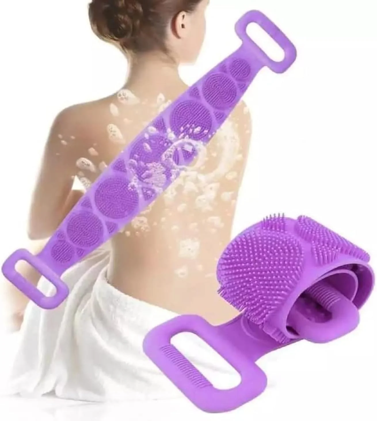 اسکرابر سیلیکونی بدن وناریو، بسته 2 عددی اسکرابر سیلیکونی پشت، کمربند حمام برای بدن، واشر سیلیکونی پشت برای حمام مردانه و زنانه