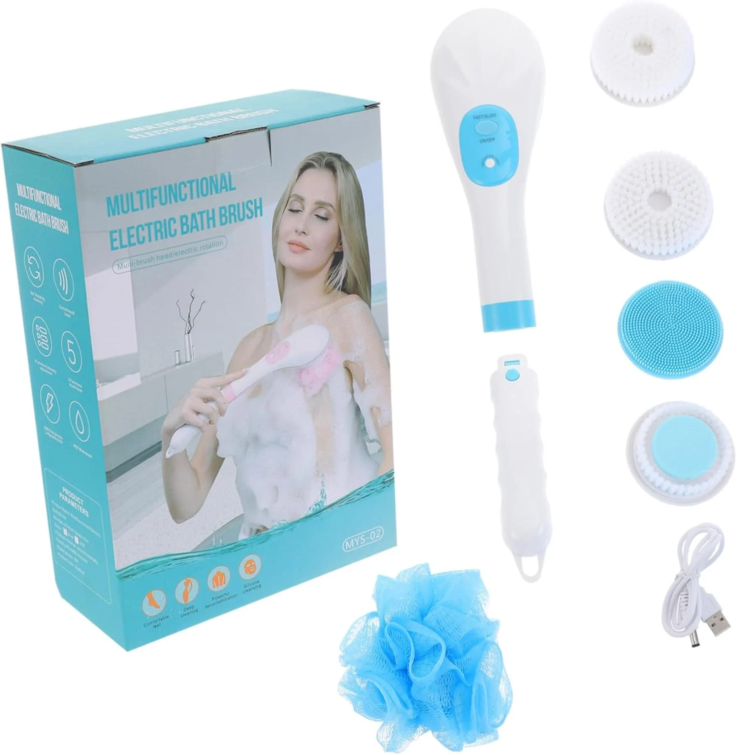 برس دوش برقی چند منظوره VALICLUD، برس حمام قابل حمل، اسکرابر پشت، برس ماساژ پشت، برس تمیز کننده بدن برای دوش و حمام