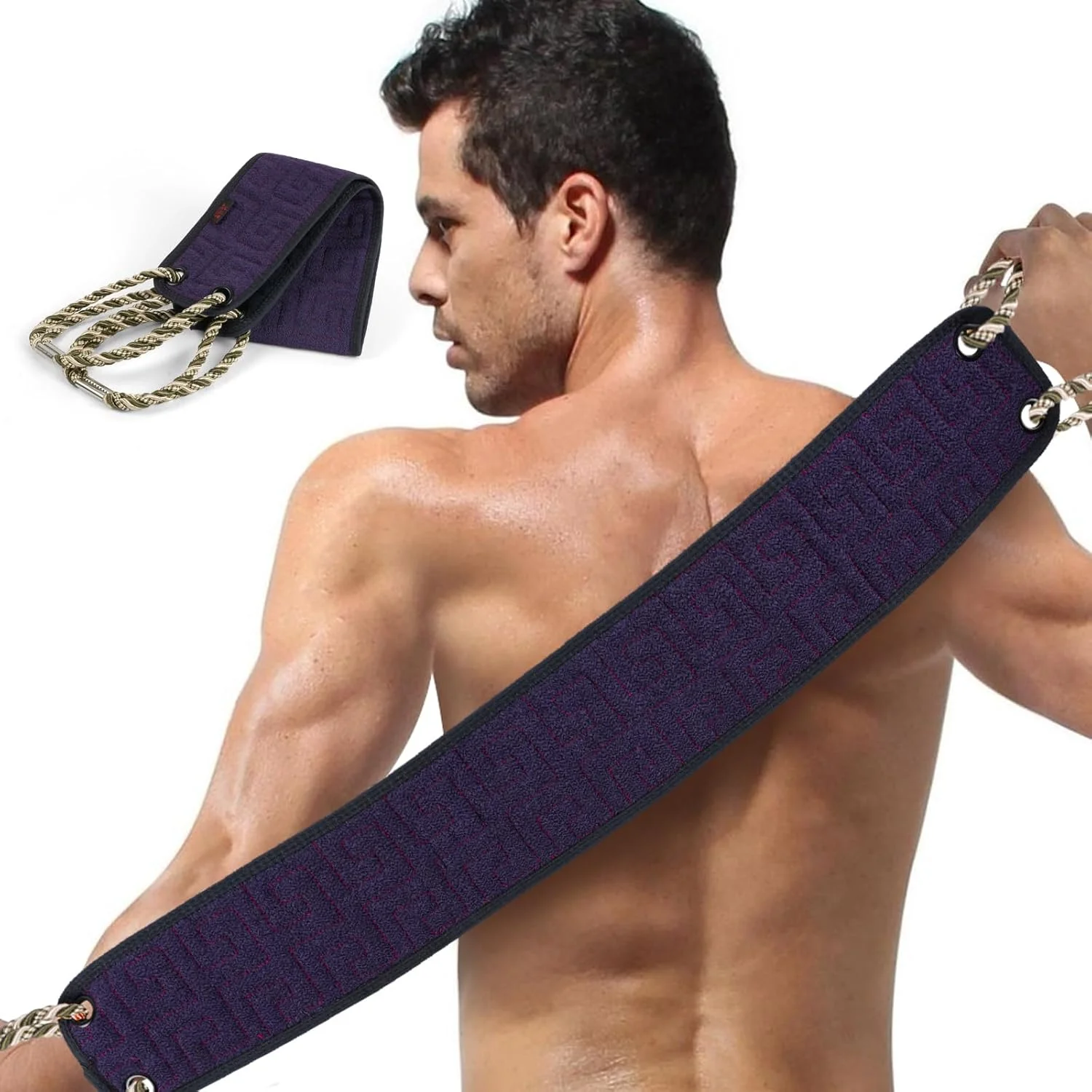 لیف اسکراب پشت URAQT برای حمام، طول 94 سانتی متر، برس شستشوی پشت با دسته، اسکراب حمام نرم برای زنان و مردان، ابزار حمام پارچه ای دو طرفه برای اسکراب عمیق بدن