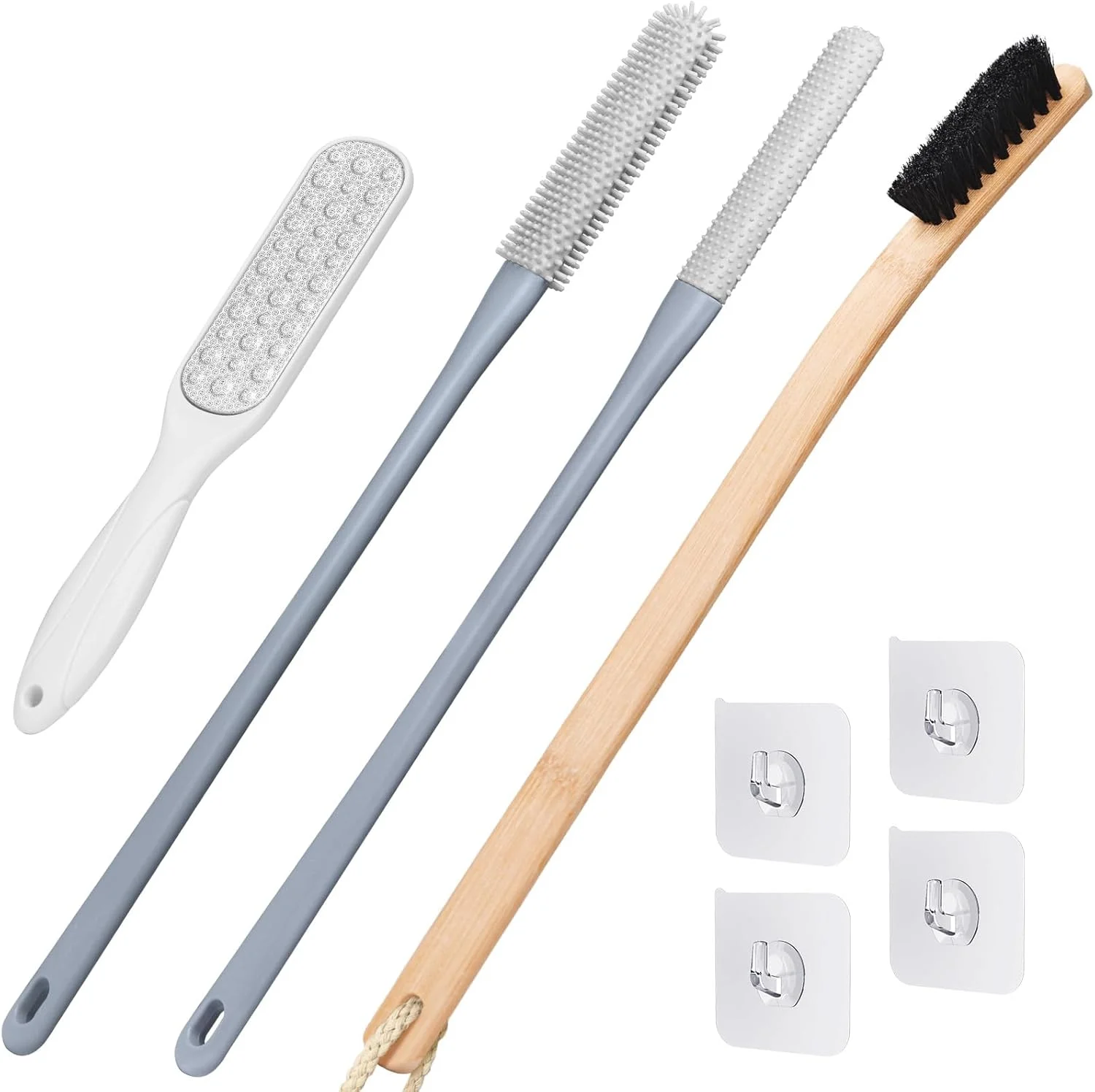 مجموعه 4 عددی برس تمیز کننده انگشت پا Vafada، برس اسکرابر انگشت پا با دسته بلند مناسب حمام و دستشویی برای سالمندان، مردان و زنان (خاکستری)