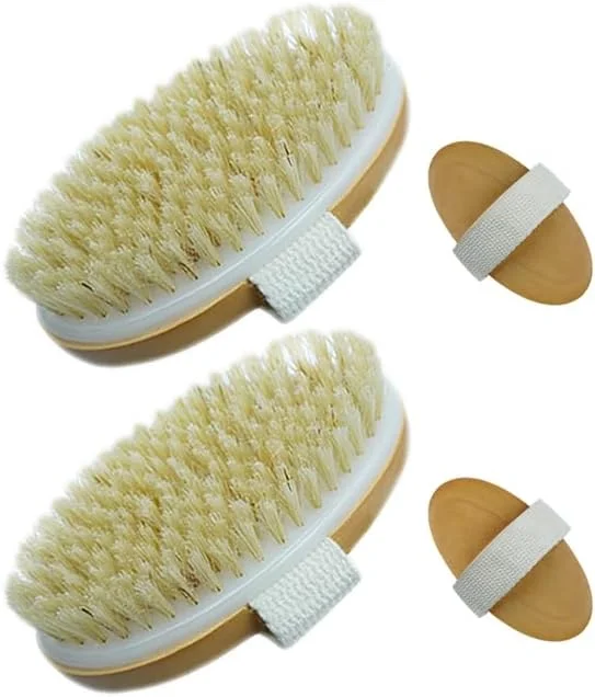 برس خشک یوراقت، برس پشت، برس ماساژ، برس خشک بدن با موهای طبیعی برای ماساژ لایه برداری، بهبود گردش خون، سلولیت (C-2PCS)