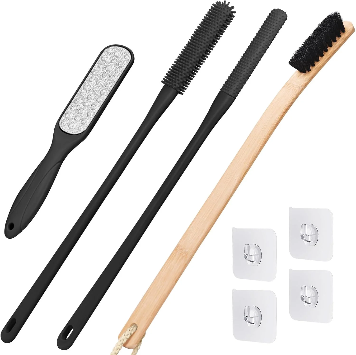 مجموعه 4 عددی برس تمیز کننده انگشتان پا Vafada، برس اسکرابر حمام با دسته بلند برای سالمندان، مردان و زنان (مشکی)