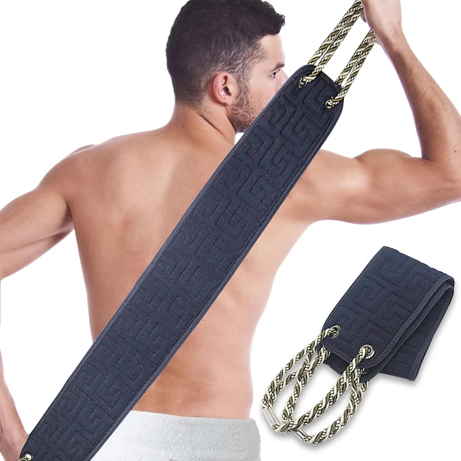 لیف اسکراب پشت TERRIFI برای دوش، 96 سانتی‌متر دو طرفه با دستگیره، ابزار لایه‌بردار بدن برای پاکسازی عمیق برای آقایان و بانوان