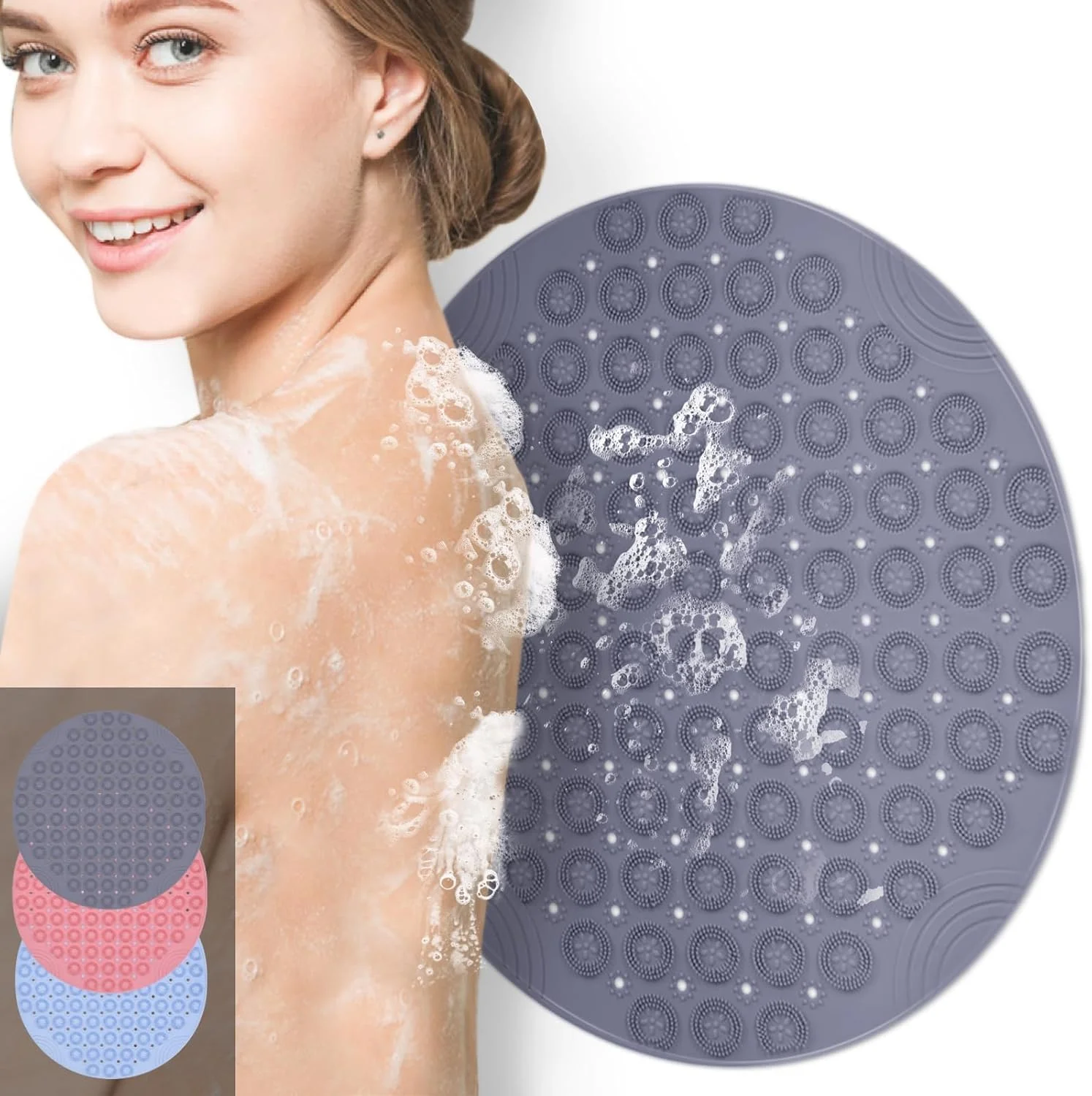 برس حمام TERRIFI برای تمیز کردن پشت بدن انسان - ماساژ بدون دست در حمام، اسکرابر با 89 مکنده که به شدت به دیوار متصل می شود، قطر 55 سانتی متر