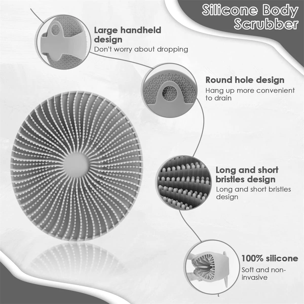 لیف بدن سیلیکونی TERRIFI، برس حمام لایه بردار چند منظوره برای استفاده در حمام، دسته ارگونومیک ضد لغزش و فوم آسان تر محصول