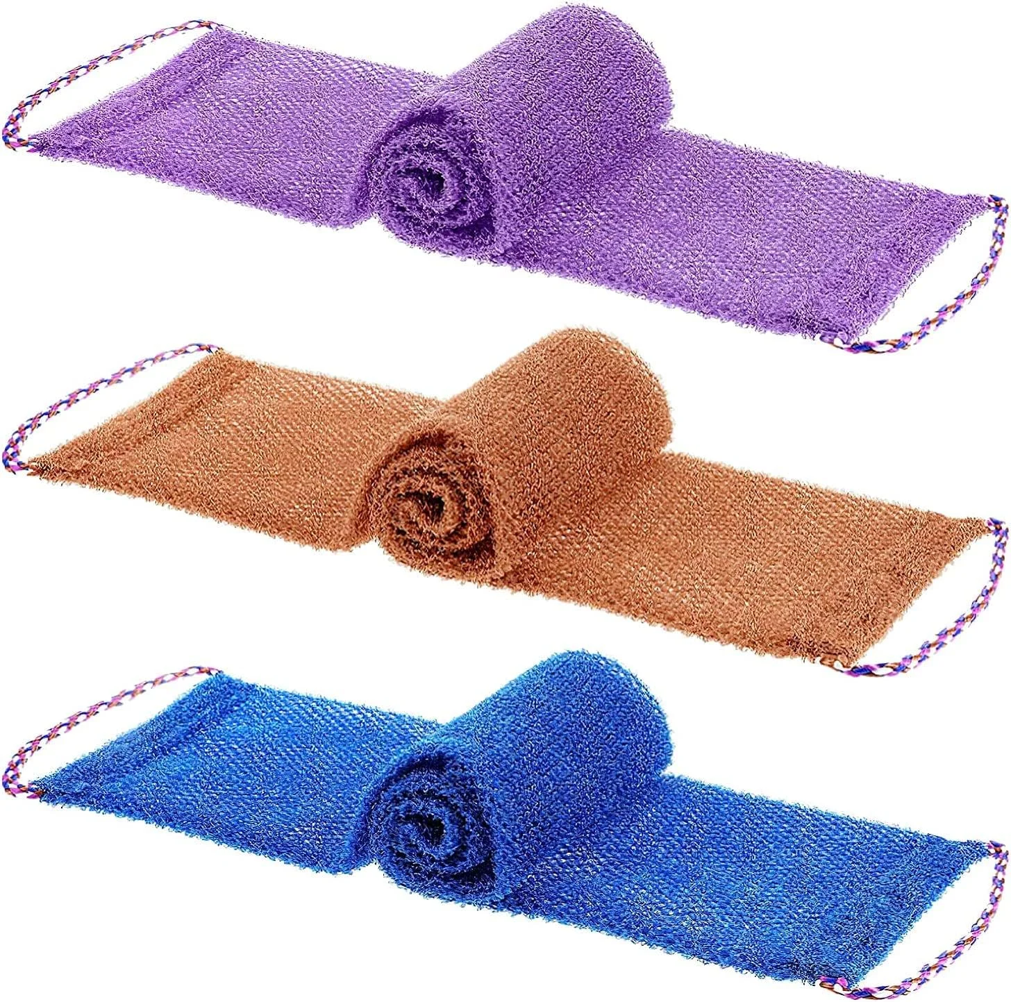 لیف اسکراب بلند سایوسی برای لایه برداری پوست، لیف جادویی برای شستشوی بدن در حمام، پارچه شستشوی بدن برای تمیز کردن و ماساژ، 3 عدد